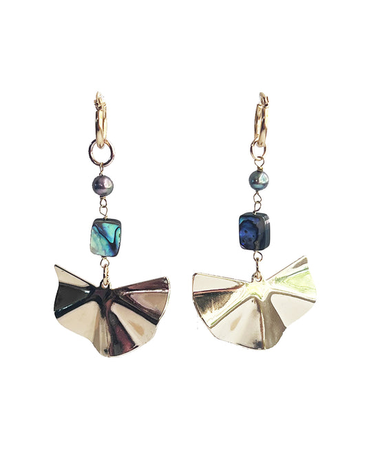 Semifine Huggies - Abalone Pearl Fan Earrings | cukimber designs