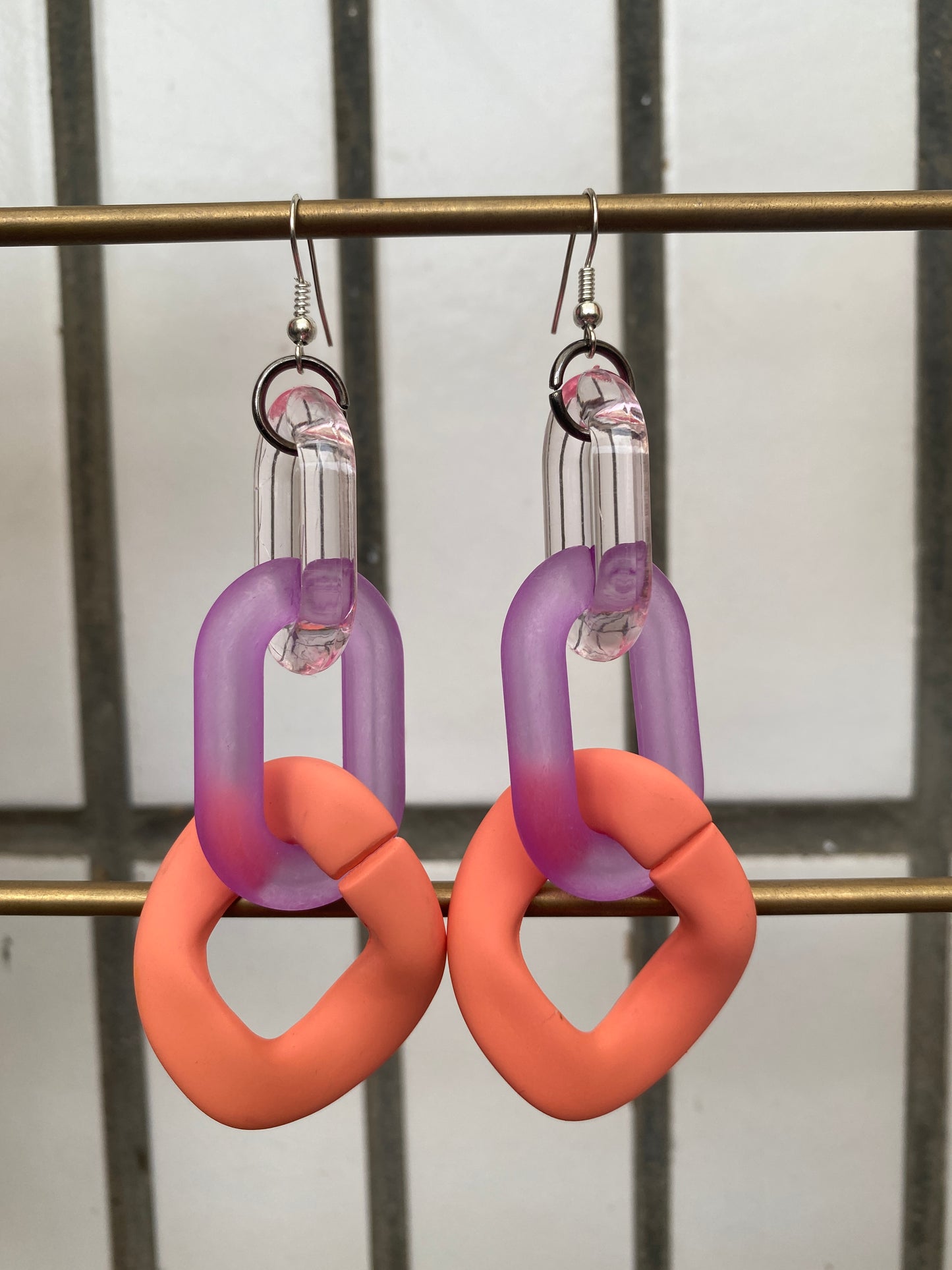 Infinite Colors Matte Peach Purple Triple Chain Earrings