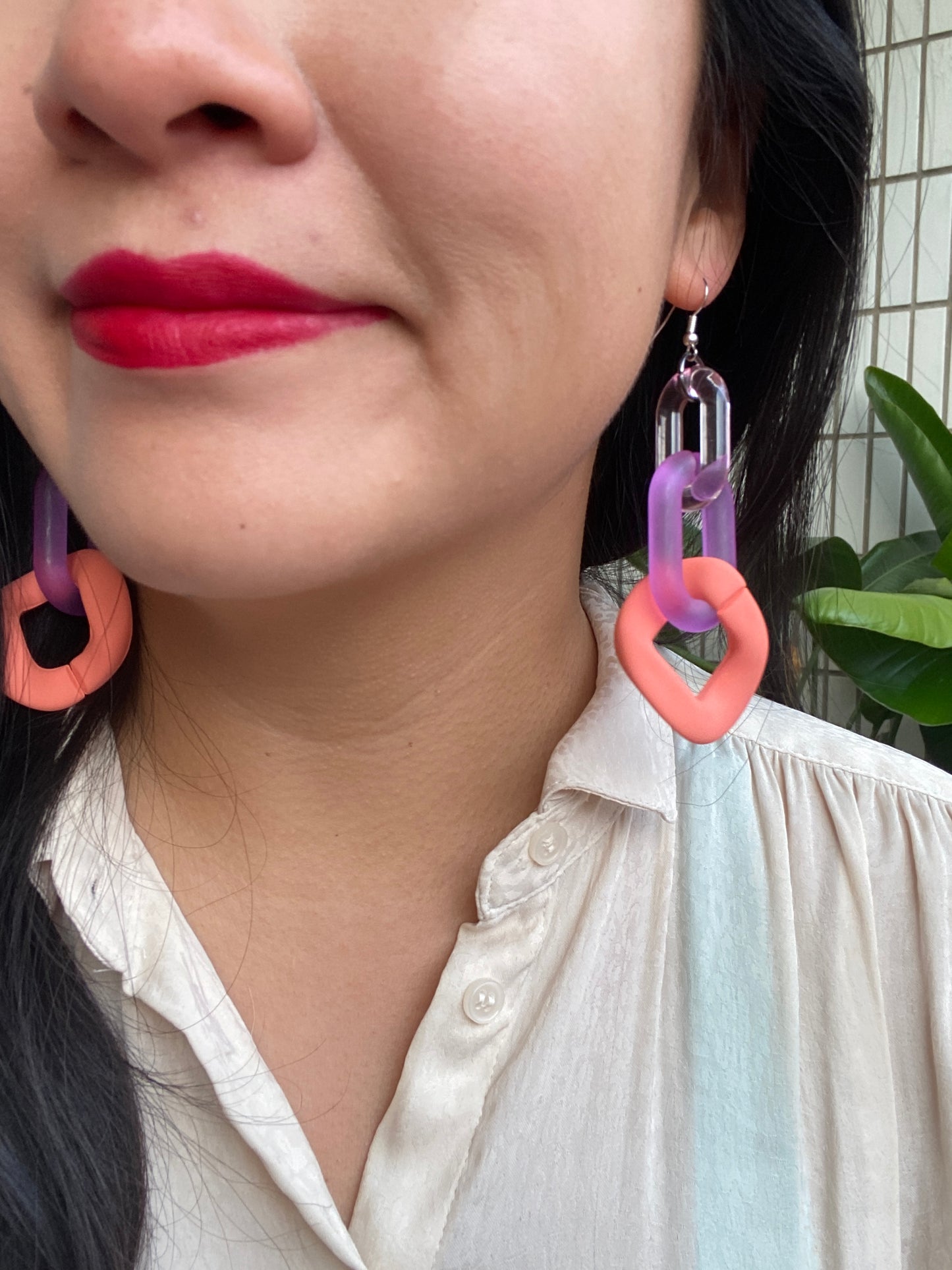 Infinite Colors Matte Peach Purple Triple Chain Earrings