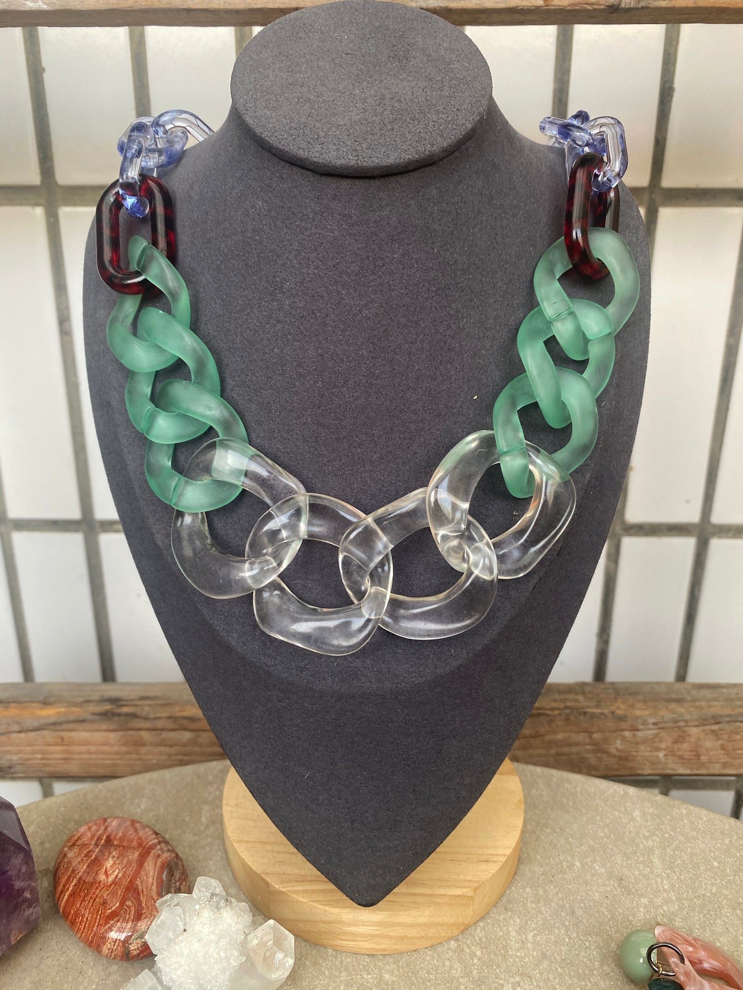 Infinite Colors Cristina Necklace - Clear Blue Gray Teal Red Tortoise