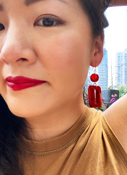 Infinite Colors Red Glass & Resin Earrings