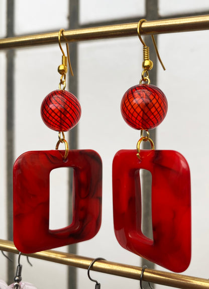 Infinite Colors Red Glass & Resin Earrings