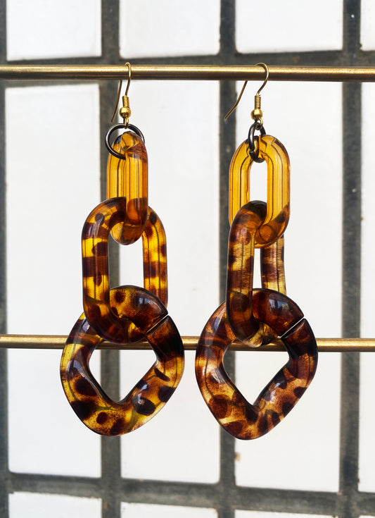 Infinite Colors Brown Tortoise Shell Triple Chain Earrings | cukimber designs