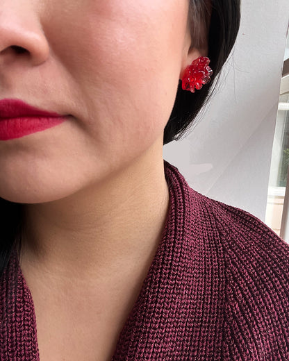 Red Marigold Bloom Stud Earrings