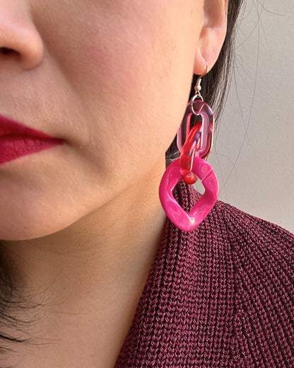 Infinite Colors Pink Red Triple Chain Earrings