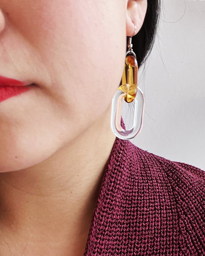 Infinite Colors Brown White Clear Chain Earrings | cukimber designs