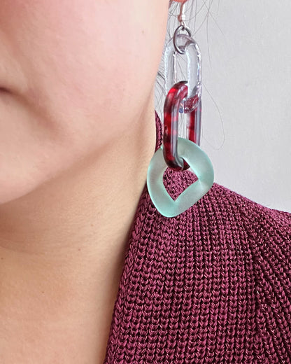 Infinite Colors Green Red Tortoise Blue Chain Earrings | cukimber designs