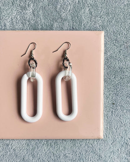 Infinite Colors White Oval Chain Earrings