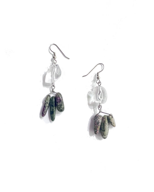 Clear Quartz & Purple Green Tourmaline Drop Earrings | cukimber designs