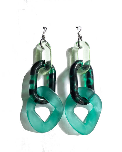 Infinite Colors Jade Green Tortoise Triple Chain Earrings