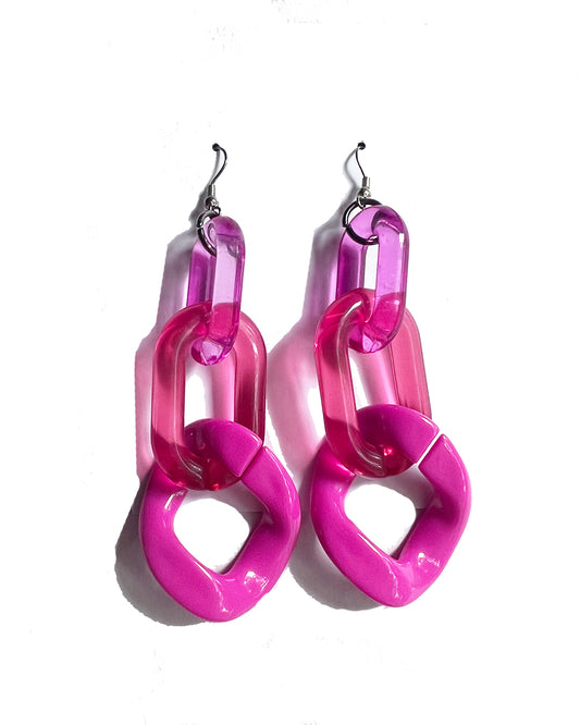 Infinite Colors Pink Red Triple Chain Earrings