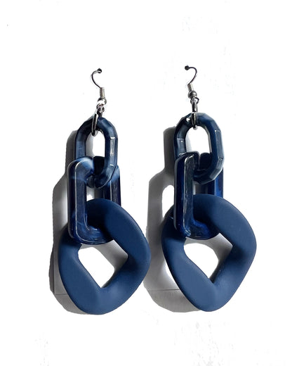 Infinite Colors Navy Triple Chain Earrings