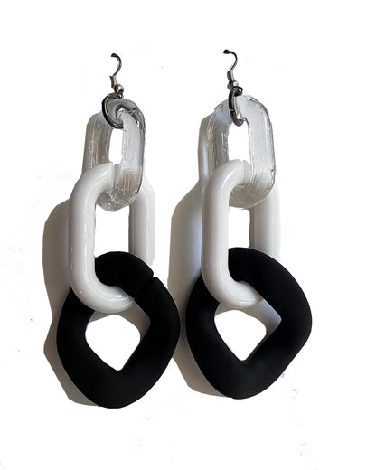 Infinite Colors Black White Triple Chain Earrings | cukimber designs