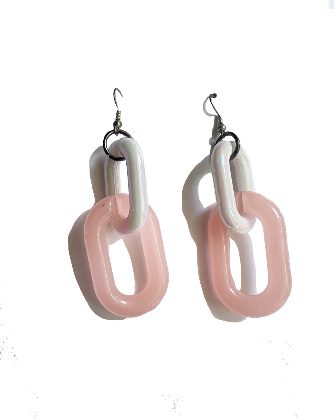 Infinite Colors Pink Iridescent White Chain Earrings | cukimber designs