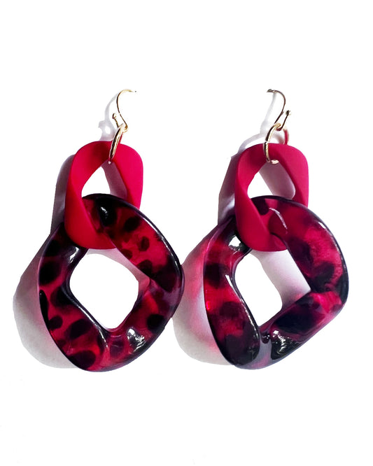 Infinite Colors Red Tortoise Chain Earrings