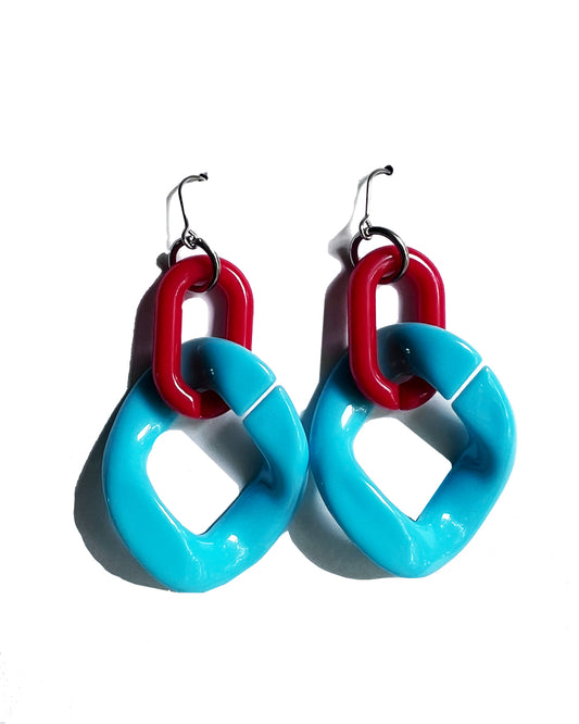 Infinite Colors Red Bright Blue Chain Earrings | cukimber designs