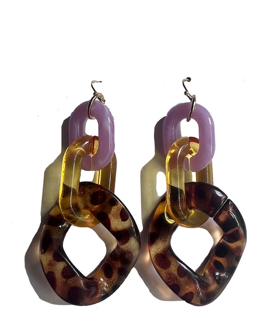 Infinite Colors Purple Tortoise Shell Triple Chain Earrings | cukimber designs