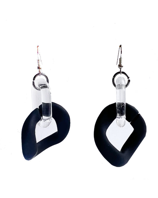 Infinite Colors Matte Black Clear Chain Earrings