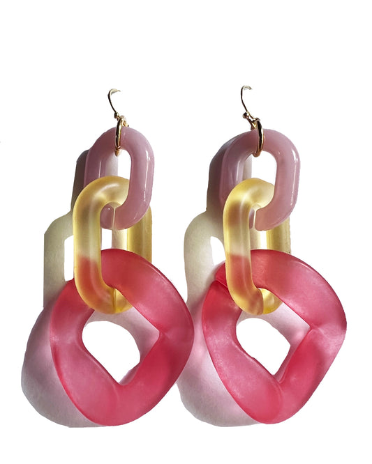 Infinite Colors Fuschia Pink Yellow Triple Chain Earrings | cukimber designs