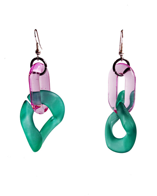 Infinite Colors Magenta Jade Green Chain Earrings
