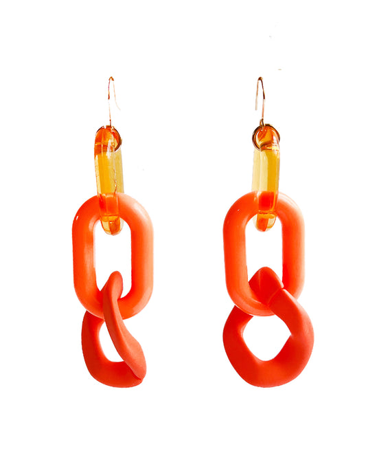 Infinite Colors Orange Triple Chain Earrings