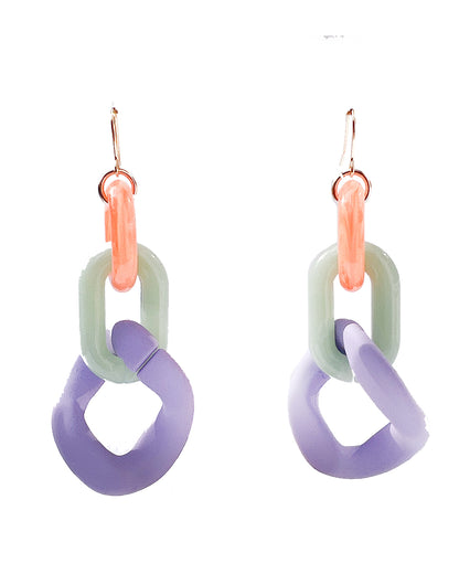 Infinite Colors Purple Orange Jade Triple Chain Earrings