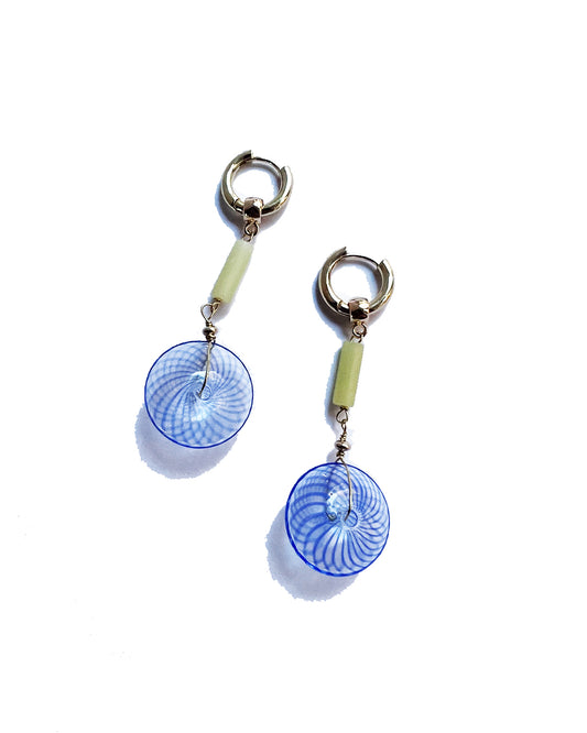 Semifine Huggies - Lemon Jade Blue Glass Earrings | cukimber designs