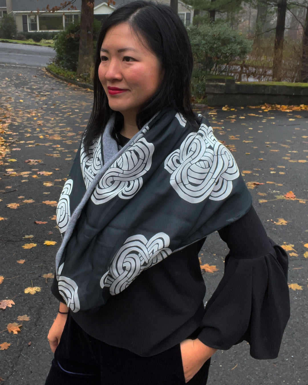 Heather Gray Knots Infinity Cashmere Silk Chiffon Scarf | cukimber designs