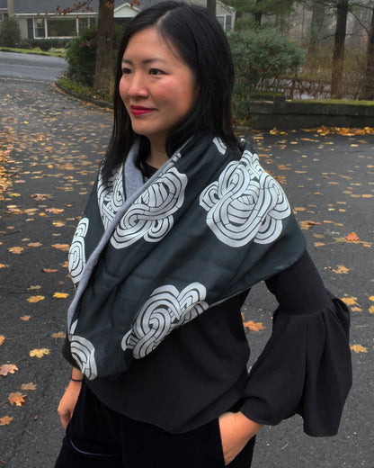Heather Gray Knots Infinity Cashmere Silk Chiffon Scarf | cukimber designs