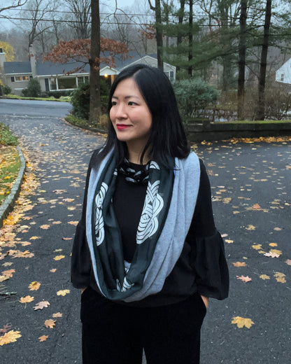 Heather Gray Knots Infinity Cashmere Silk Chiffon Scarf | cukimber designs