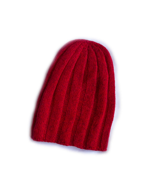 Crimson Red Ribbed Cashmere Beanie | cukimber designs
