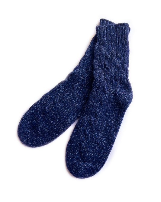 Navy Blue Black Blend Cableknit Cashmere Socks | cukimber designs