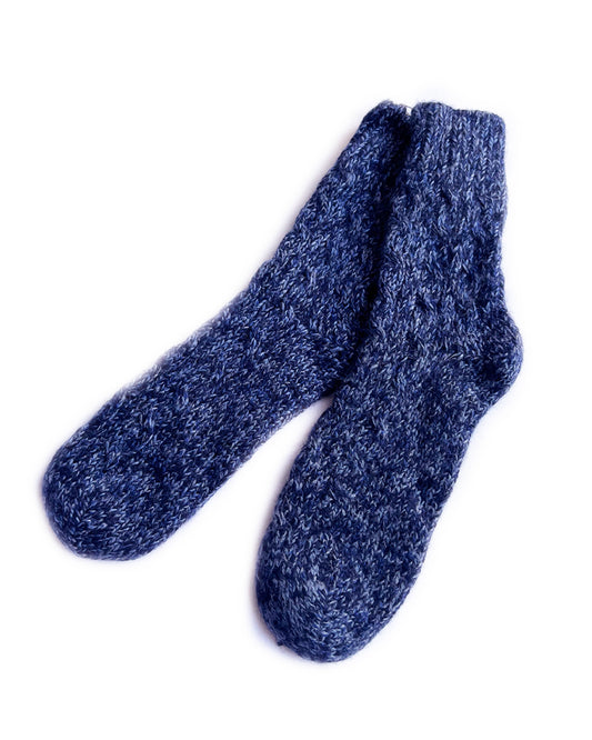 Navy Blue Gray Black Blend Cableknit Cashmere Socks | cukimber designs