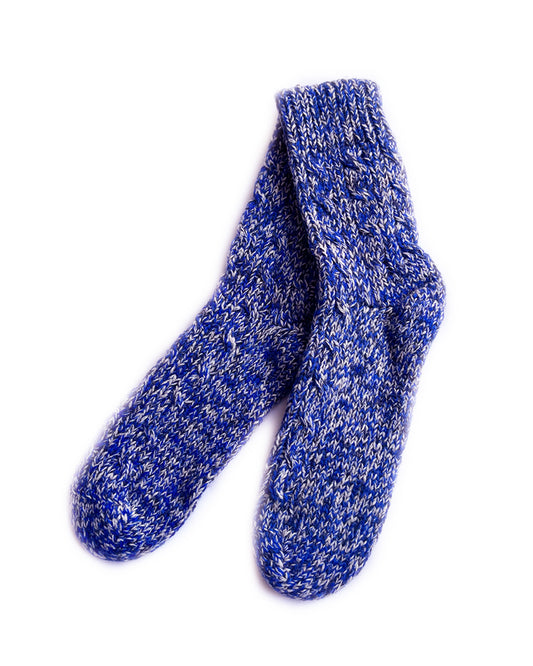 Cobalt Blue Gray Black Blend Cableknit Cashmere Socks | cukimber designs