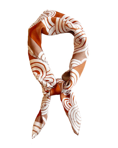 Tan Infinity Knots Silk Twill Scarf - cukimber designs